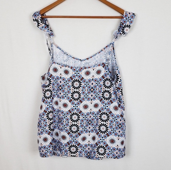 EUC ModCloth Blue Floral Ruffle Strap Cami Top Kaleidoscope Print Size 1X - Picture 5 of 8